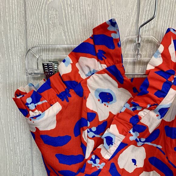 Hutch Anthropologie Red Blue Floral Strapless Ruffle Top Size 0 NWT - Picture 6 of 9